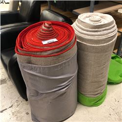 2 ROLLS OF 3' WIDE CARPET RUNNERS, RED AND WHITE ROLLS