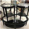 Image 1 : 3 PIECE GLASS/MAHOGANY COFFEE TABLE SET