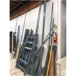 LARGE LOT OF ASSORTED LIGHT/MEDIUM DUTY RACKING PARTS INC. UPRIGHTS, CROSS BARS, BRACES AND