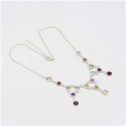 Silver Natural Mixed Gemstone Necklace