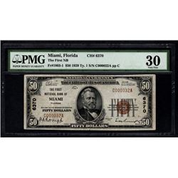 1929 $50 Miami National Bank Note PMG 30