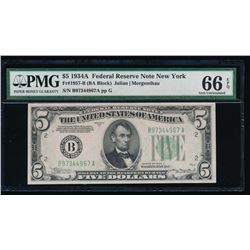 1934A $5 New York Federal Reserve Note PMG 66EPQ