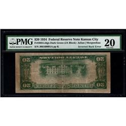 1934 $20 Inverted Back Federal Reserve ERROR Note PMG 20