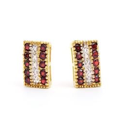 Plated 18KT Yellow Gold 1.02ctw Garnet and Diamond Earrings