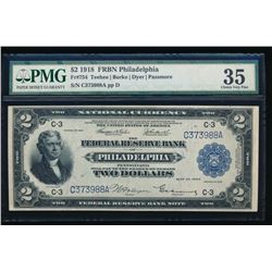 1918 $2 Philadelphia Federal Reserve Bank Note PMG 35