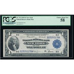 1918 $1 New York Federal Reserve Bank Note PCGS 58