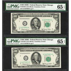 Lot of (2) 1950E $100 Federal Reserve Notes Chicago PMG Gem Uncirculated 65EPQ