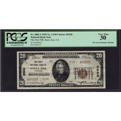 1929 $20 Santa Ana National Bank Note PCGS 30