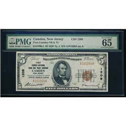 1929 $5 Camden National Bank Note PMG 64