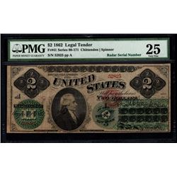 1862 $2 Radar Serial Legal Tender Note PMG 25