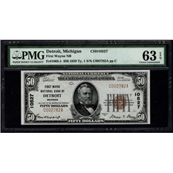 1929 $50 Detroit National Bank Note PMG 63EPQ