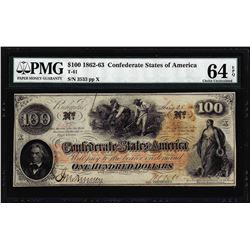 1862 $100 Confederate States of America Note T-41 PMG Choice Uncirculated 64EPQ