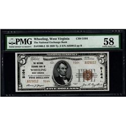 1929 $5 Wheeling National Bank Note PMG 58
