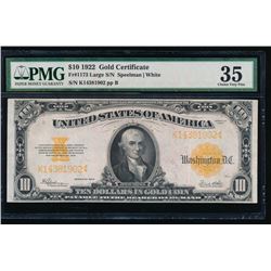 1922 $10 Gold Certificate PMG 35