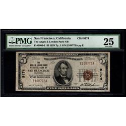 1929 $5 San Francisco National Bank Note PMG 25