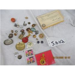 Smokey The Bear Pin, Various Collectible Pins, Elvis Stamps, 1939 Royal Visit Spoon- Vintage & Moder