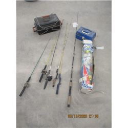 7' x8' Dome Style Tent, Propane BBQ, Tackle Box (No Tackle) 6 Fishing Rods, 3 Reels