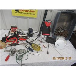 Automotive Related, Air Pump Hand & 12 Volt Chain, 12 Volt Light, Filter Wrench, Load Straps, New Mu