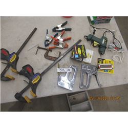 2 Quick Claps, 5 Clamps, 2 Glue Guns, 2 Staplers & Staples
