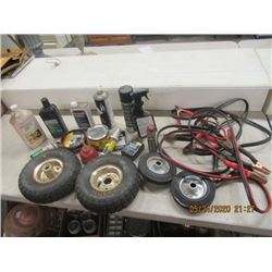 4 Dolly Wheels, Auto Fluids, Lubes & Cleaner 2) Booster Cables