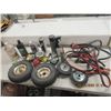 Image 1 : 4 Dolly Wheels, Auto Fluids, Lubes & Cleaner 2) Booster Cables