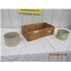 Image 1 : 2 Butter Crocks, Blasting Cap Crate-Vintage