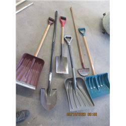 6 items- 3 Snow Shovels, 2 Spades, & Edger