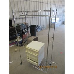 2 Items - Stainless Steel Wardrobe Rack, & 4 Poly Organizers