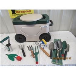 12 Items- New Garden Seat Cart  & Flower Bed Tools