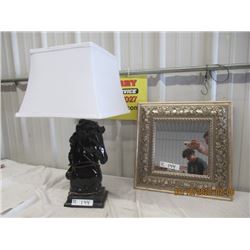 Vintage Horse Lamp & Modern Mirror 17" x 17"