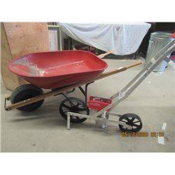 2 Items - Rubber Tire Wheel Barrel w Steel Tub & New Earth Way Garden Planter