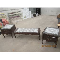 Coffee Table & 2 End Tables w Top Glass- Modern