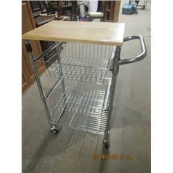 Stainless Steel  w Wooden Top Portable Organizer/Island