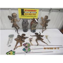 2 Owls, 4 Metal Fairies, 3 Wind Chimes, 3 Stained Glass  Yard Decor