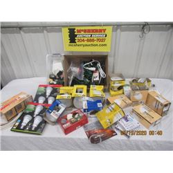 Large amount of New Household Ext Cords, Electrical Supply, Plugs, Switches, New Light Bulbs, & Misc