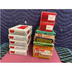 12 BOXED ASSORTED 375 H&H MAGNUM AMMO (MAY NOT ALL BE FULL) *PAL REQUIRED*