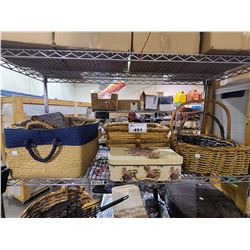 SHELF OF ASSORTED BASKETS