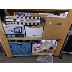 2 SHELVES OF ITEMS INCLUDING BREAD MAKER, ICE CREAM MAKER, DIGITAL FRAME AND MORE