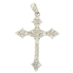 18k White Gold 0.65 ctw Prong F VS Round Diamond Cluster Cross Pendant 1.9g