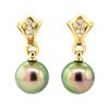 0.15 ctw Diamond and Pearl Earrings - 18KT Yellow Gold
