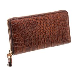 Gucci Brown Crocodile Tassel Zip Wallet