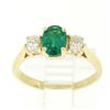 Image 9 : 14k Solid Yellow Gold 1.03 ctw Three Stone Prong Set Oval Emerald & Diamonds Rin