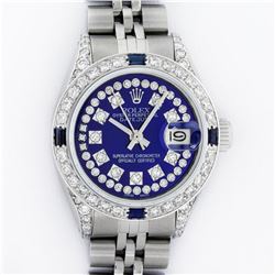 Rolex Ladies Stainless Steel Diamond Lugs Royal Blue String VVS Diamond Datejust