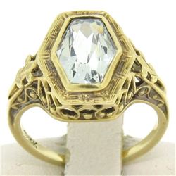 Antique Art Deco 14kt Yellow Gold Aquamarine Solitaire Ring
