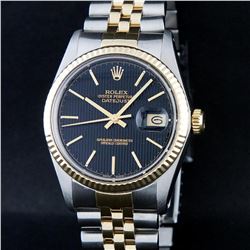 Rolex Mens 2 Tone 14K Black Tapestry Index 36MM Datejust Wristwatch