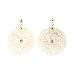 0.60 ctw Blue Topaz and Mother of Pearl Earrings - 14KT Yellow Gold