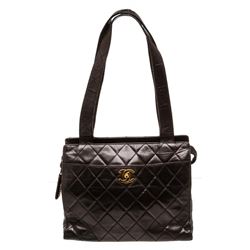 Chanel Black Quilted Lambskin Leather Shoulder Tote Bag
