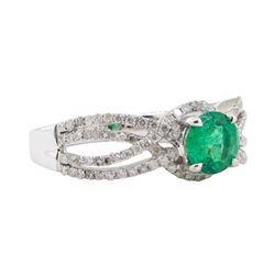 0.78 ctw Emerald and Diamond Ring - 14KT White Gold