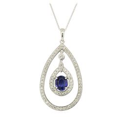 1.67 ctw Blue Sapphire Pendant With Chain - 14KT White Gold