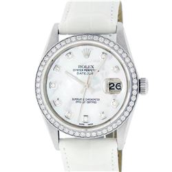 Rolex Mens Stainless Steel Mother Of Pearl Diamond 36MM Datejust Wristwatch With